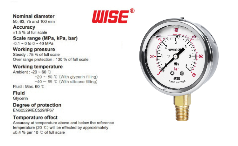 Các thông số kỹ thuật đồng hồ áp suất Wise P254